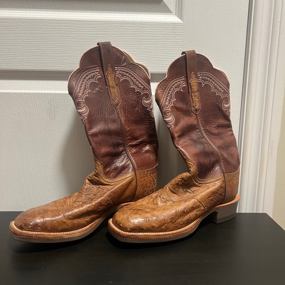 Lucchese Cowgirl Brown Full Quill Ostrich Square Toe Western Boots Size 9.5 B